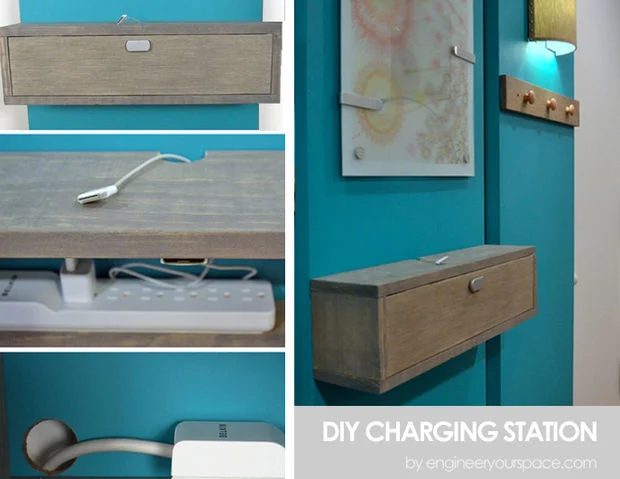 handmade charging station wall mounted shelf by engineer your space featured on Bekob