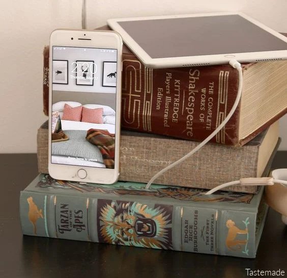 Handmade Charging Station From A Stack Of Books By Tastemade on Bekob