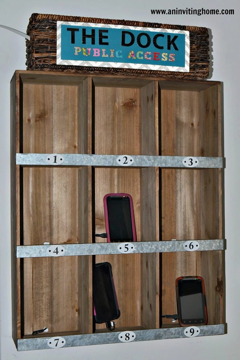 handmade charging station mounted shelves by an inviting home featured on Bekob