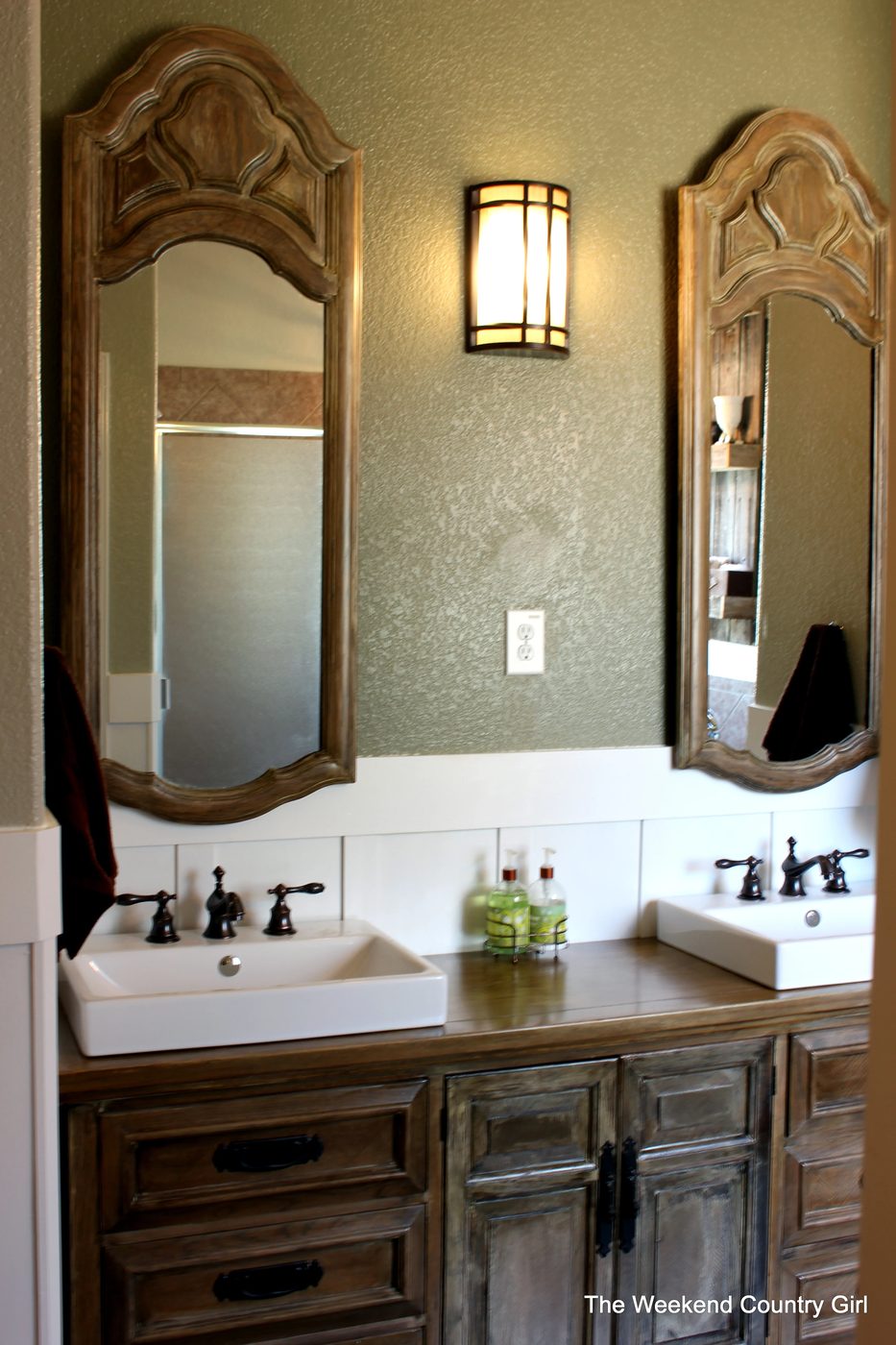 Dresser turned vanity for a bathroom makeover by The Weekend Country Girl featured on @Bekob