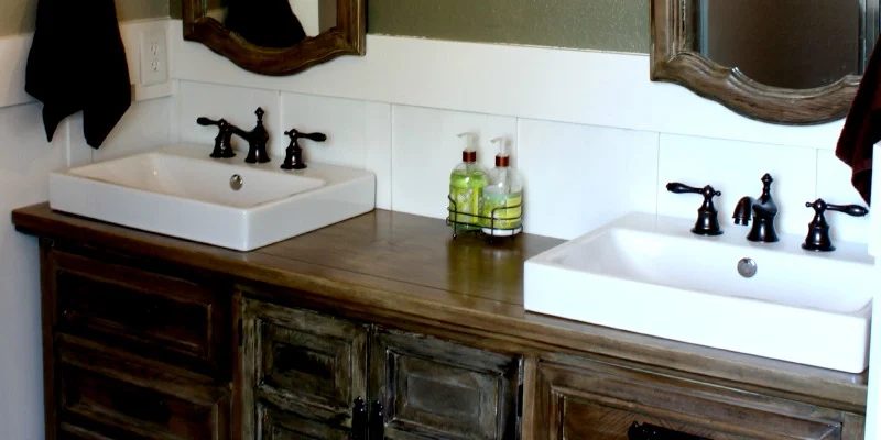 Rustic Bathroom Makeover with Board and Batten + Chandelier