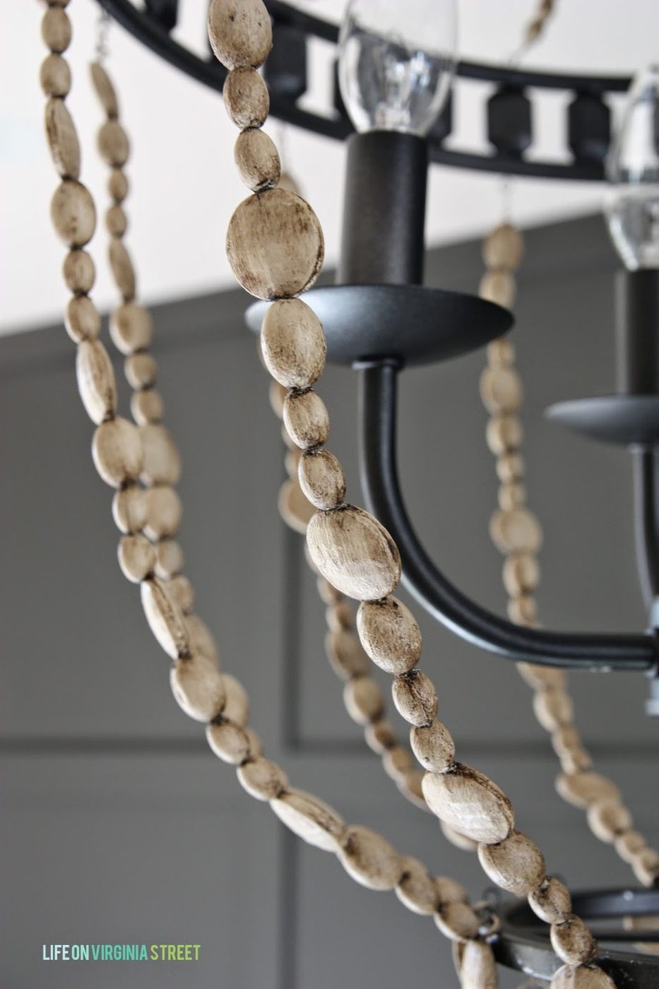 handmade chandelier with faux wood beads, Life on Virginia Street on Bekob