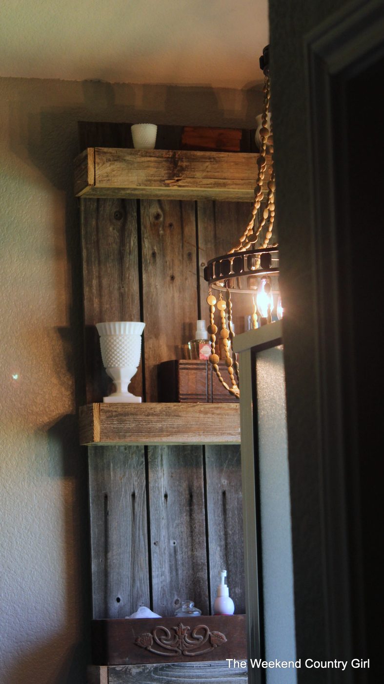 Rustic Shelf for Bathroom Makeover by The Weekend Country Girl featured on @Bekob