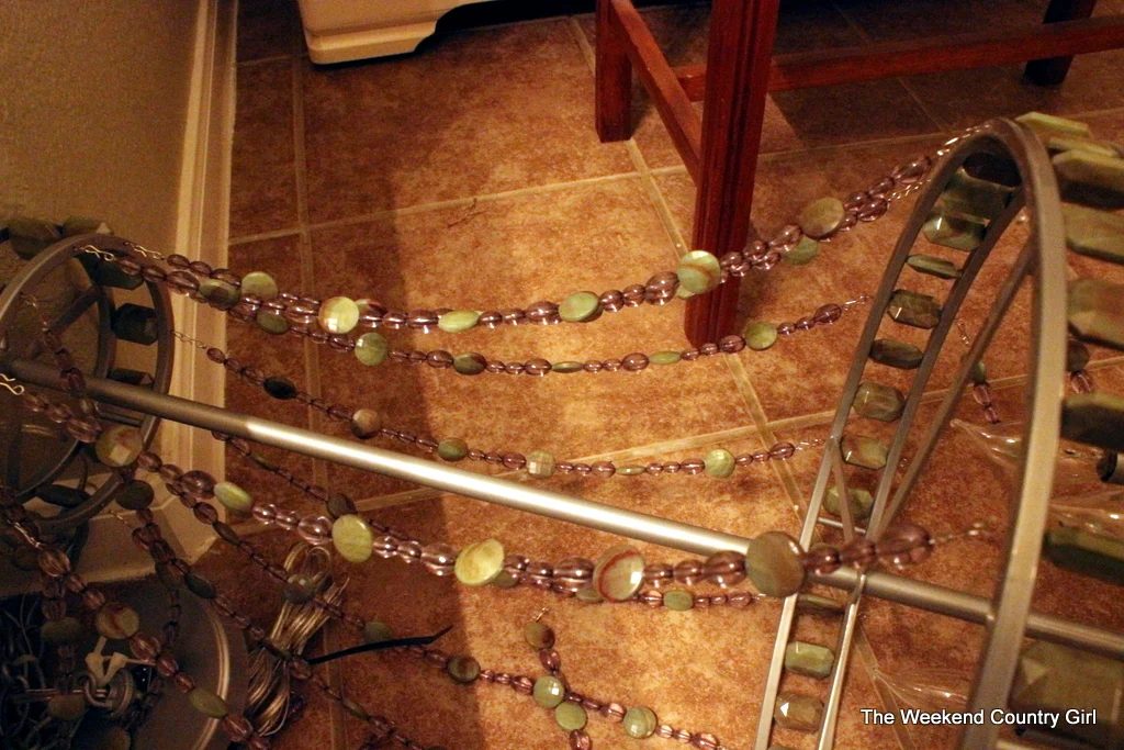Chandelier upcycle for a bathroom makeover by The Weekend Country Girl featured on @Bekob