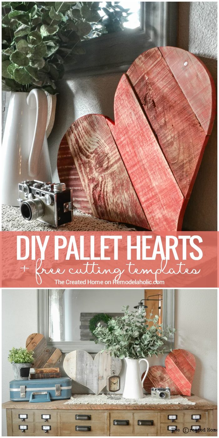 These Handmade rustic pallet wood hearts are the well fitted scrap project! Use these free templates to cut it out, and then paint it, whitewash it, or leave it natural.