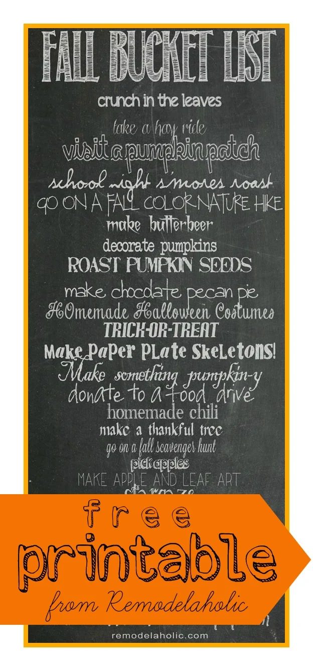 Fall Bucket List - 25 things to do for fall, printable from Bekob.com