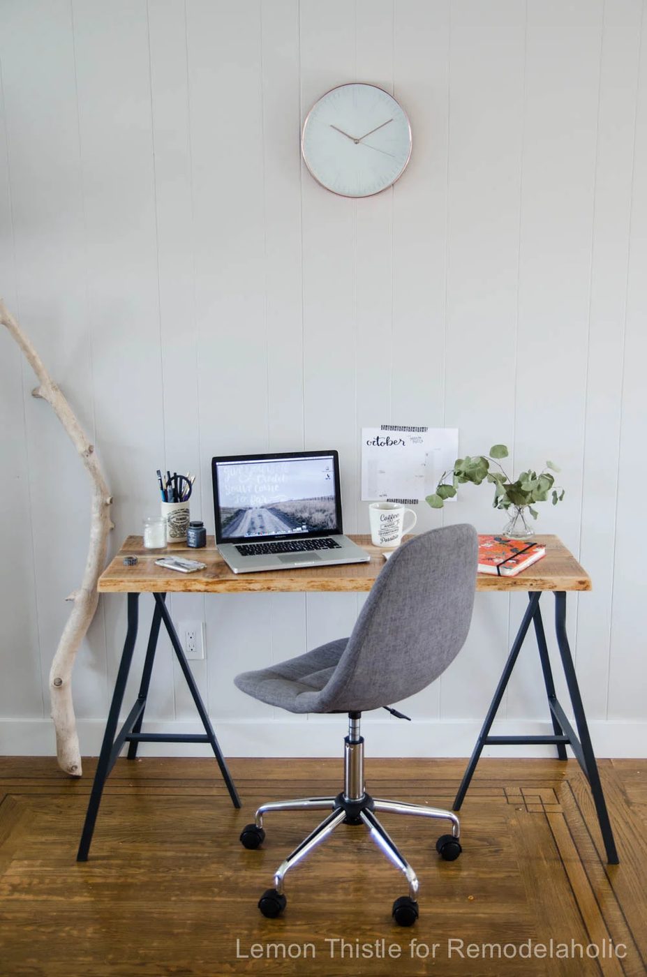 Handmade Live Edge Desk with Trestle Legs- I can't believe it's an Ikea method- It looks so great!