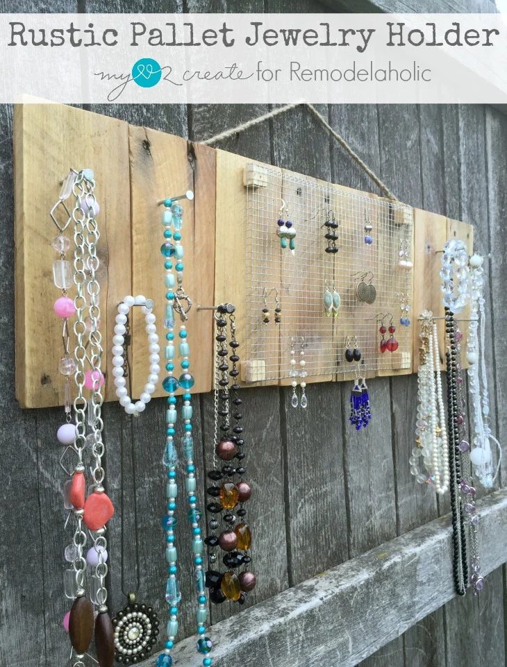 Rustic Pallet Jewelry Holder -- so straightforward, but exactly what I need to organize my jewelry