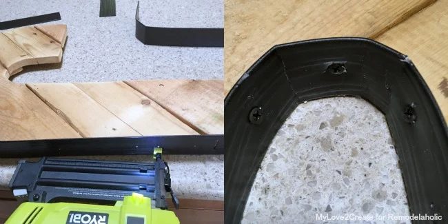 attaching blinds around wood to look like a metal band