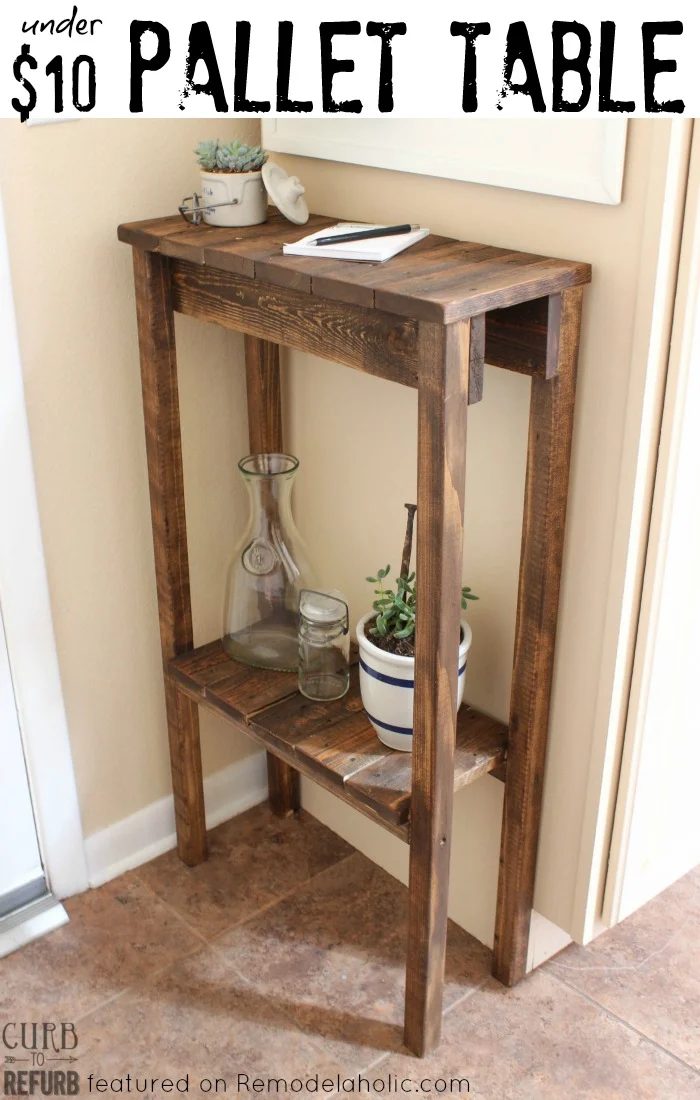 Build a direct console table or end table for under $10 using old pallet wood