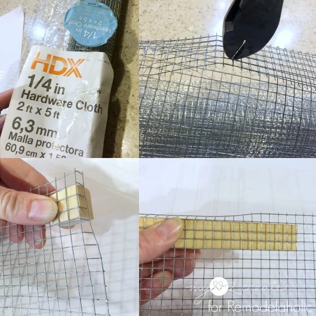 cutting and bending hardware cloth to make earring holder