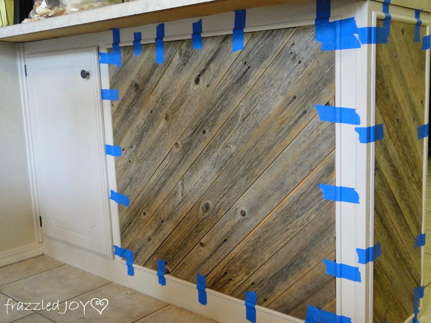 adding trim to reclaimed wood plank kitchen island, Frazzled Joy on Bekob