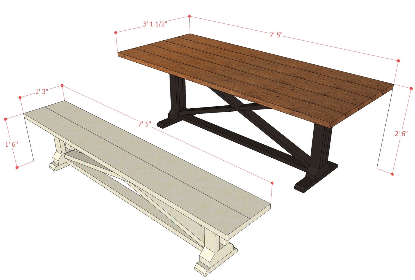 Build a striking rustic X dining table and matching bench. Free building plans that make it direct and straightforward to build your own table.