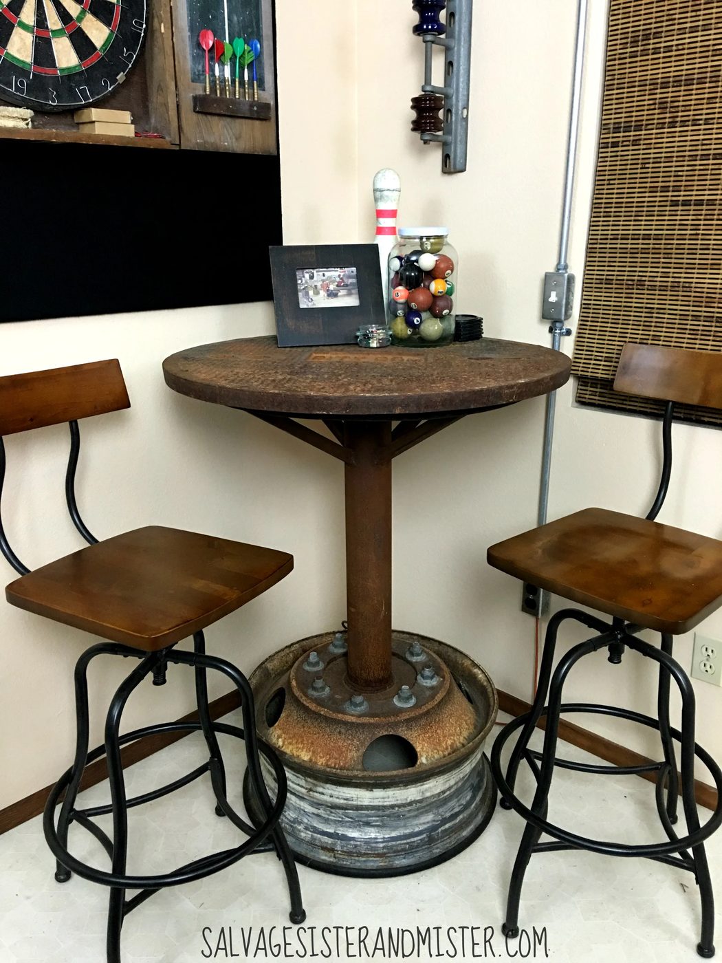 Industrial bar table built of salvaged materials by Salvage Sister and Mister featured on @Bekob