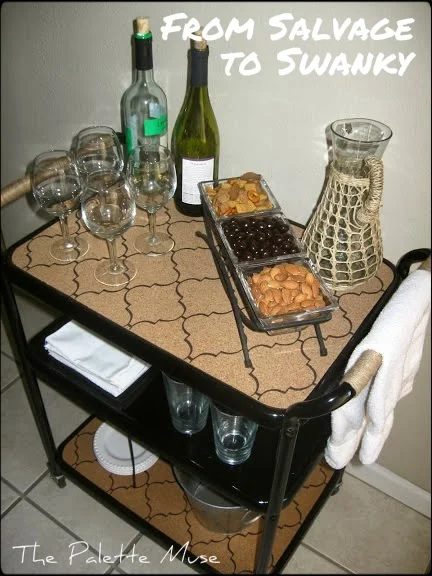 Turn an old metal cart into a bar cart | The Palette Muse featured on Bekob.com #barcart #salvaged #furniture