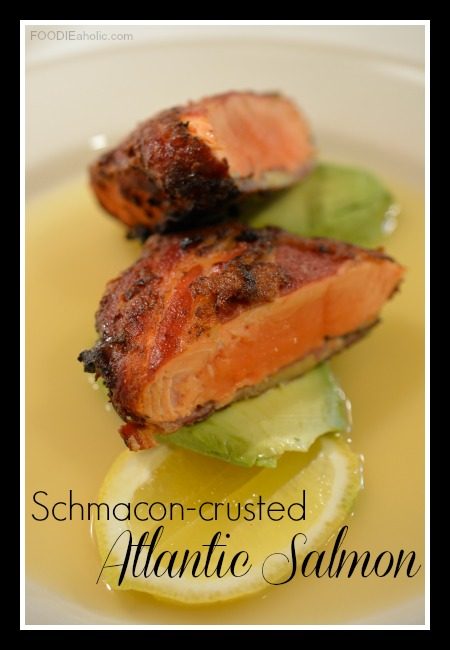 Schmacon-Crusted Atlantic Salmon | FOODIEaholic.com #recipe #cooking #salmon #seafood #Schmacon #baconsubstitute #avocado