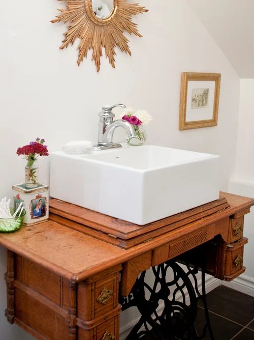 sewing table as bathroom vanity