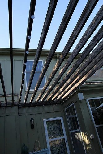 Wood Pergola Rafters Before Handmade Shade Cloth Made From Painters Drop Cloths, Anything Pretty On Bekob