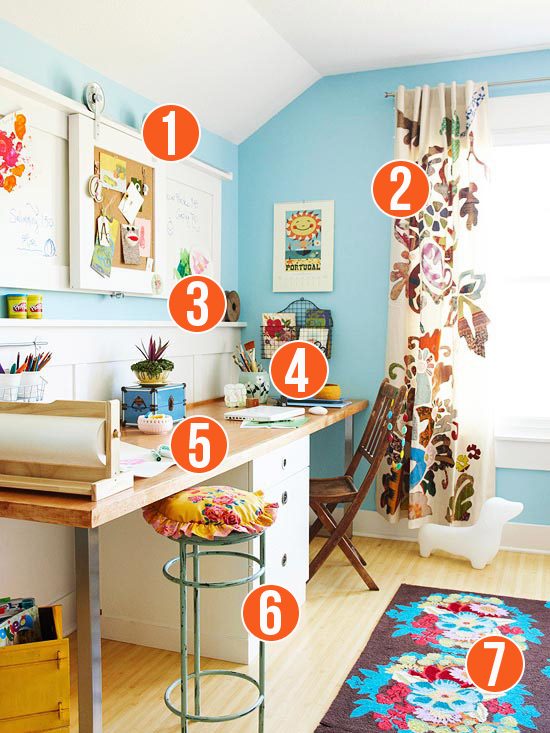 Get This Look - Colorful Shared Home Office and Homework Station - 7 Tips from Bekob