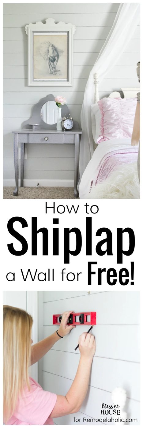 How to Shiplap a Wall for Free | Bless'er House for Bekob.com - A quick and straightforward walkthrough on how to shiplap a wall for free using just two standard toolbox items. No