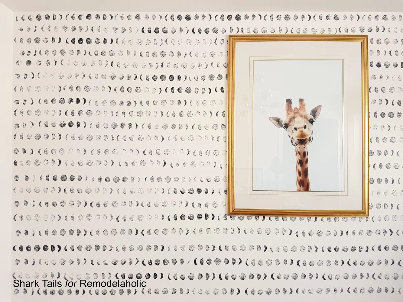 Handmade lunar cycle stamped accent wall for a gender neutral baby nursery | Paint this entire wall in one day and save hundreds of dollars over buying hand-painted wallpaper
