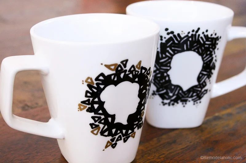Handmade Valentine Silhouette Mugs Gift option via Bekob.com Handmade Sharpie mugs