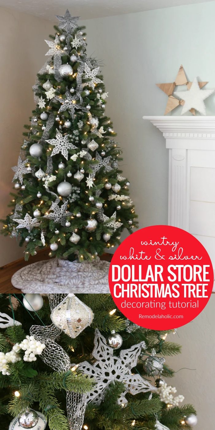 Decorate a modest-cost-friendly white and silver Christmas tree with ornaments all from the dollar store! Learn how to use inexpensive ornaments to decorate a designer-style tree w