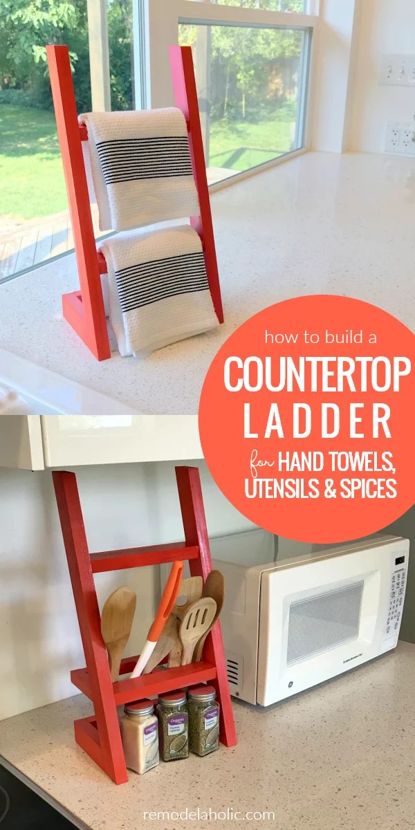 How To Build A Countertop Ladder For Hand Towels, Utensil, Spices | straightforward colorful and chic kitchen organizing option! #Bekob