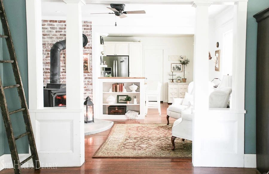 Handmade Concrete Hearth In 1900s Farmhouse Renovation By She Holds Dearly Featured On @Bekob