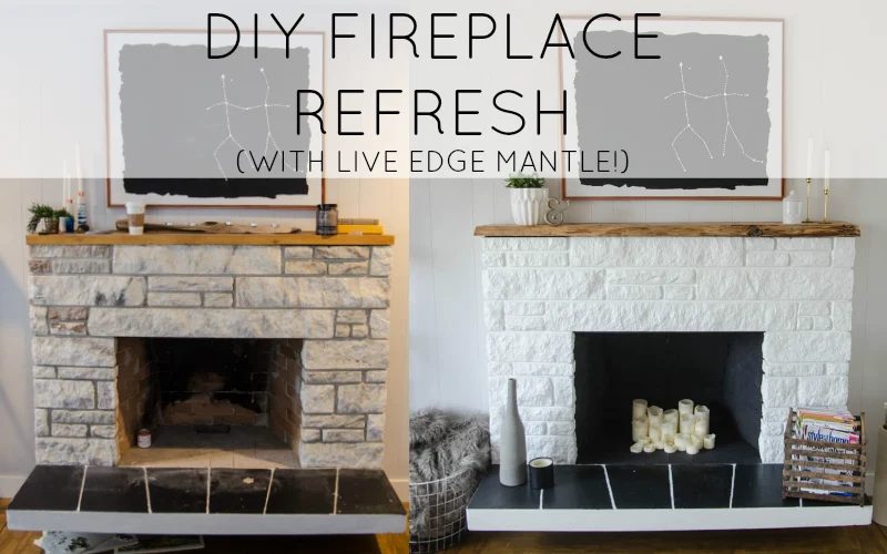 Handmade STONE FIREPLACE REFRESH WITH LIVE EDGE MANTLE