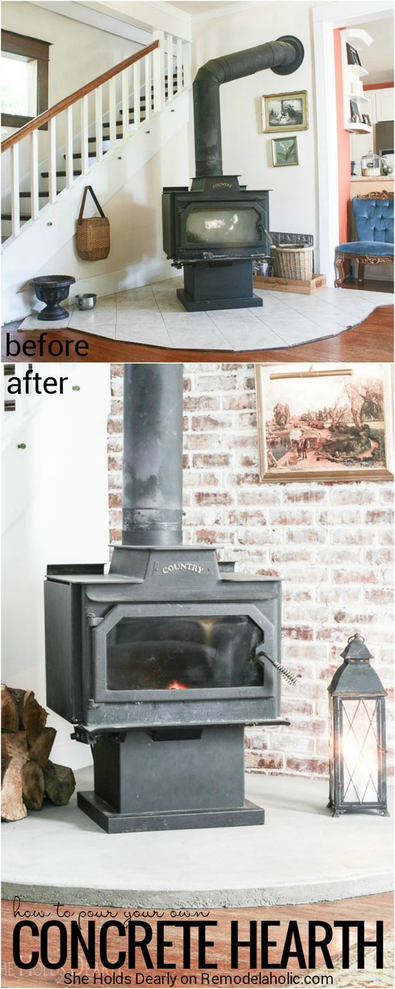 See how Sarah replaced a dated and quirky tile hearth with a direct and inexpensive Handmade concrete hearth in her 1906 farmhouse.