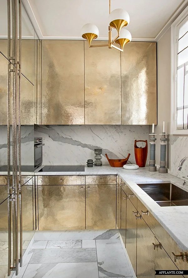 golden kitchen cabinets, Parisian_Apartment_of_Decorator_Jean-Louis_Deniot_afflante