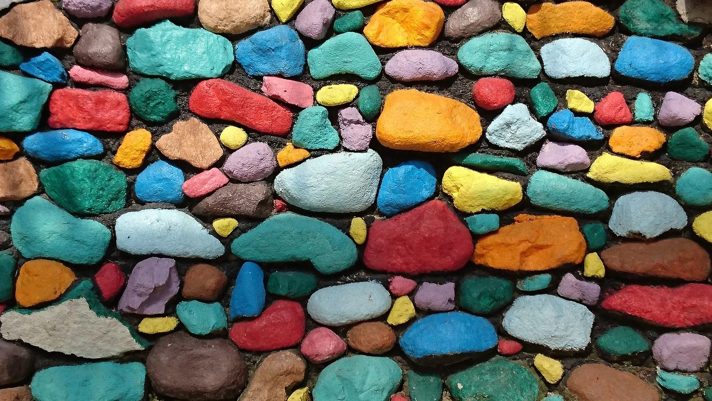 Colorful stonewall or rock garden.