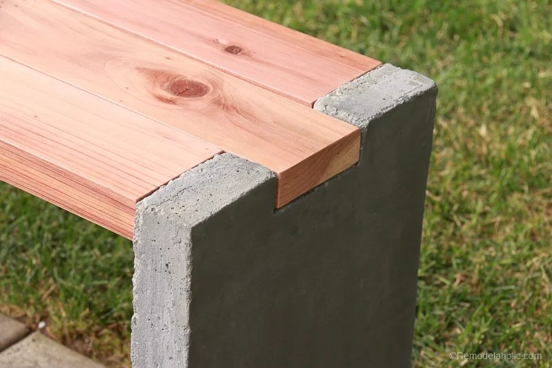 Modern Handmade Outdoor Redwood Bench with Concrete Legs - Video walkthrough and Plans
