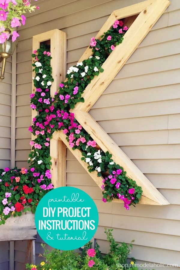 build a monogram letter planter from cedar, vertical flower planter