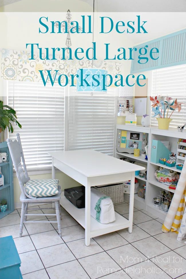 Turn a small console table into a large desk workspace with a shelf underneath! Mom 4 Real on Bekob.com