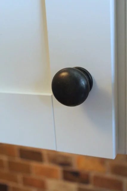 small kitchen remodel, Restoration Hardware knobs