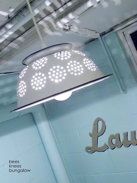 laundry room colander light fixture via Bekob.com