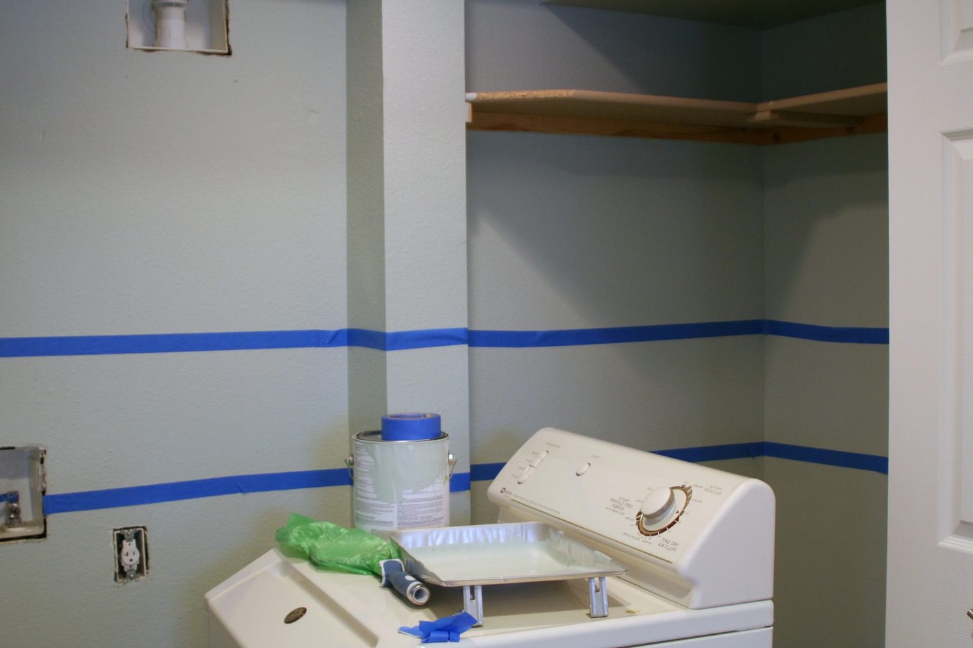 stencil painted accent border in small laundry room, Love Melinda on Bekob