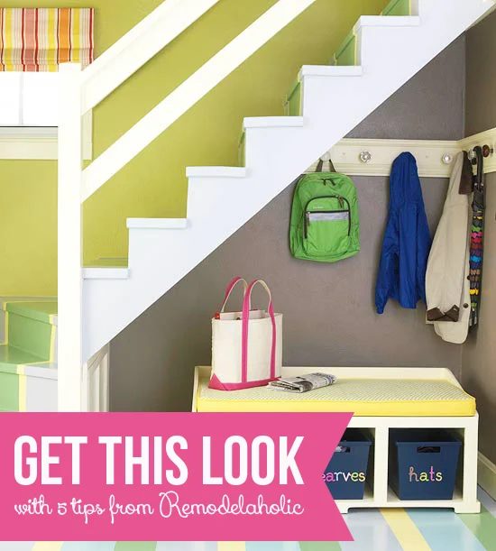 Get This Look - Small-Space Mudroom Under The Stairs via Bekob