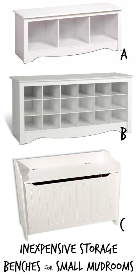 Inexpensive Storage Bench Options for Small Mudrooms via Bekob