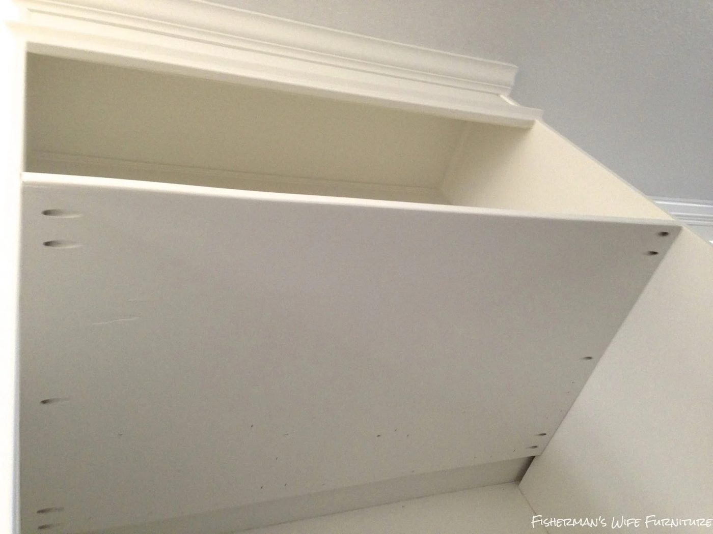 kreg-jig pocket holes to secure fridge enclosure shelving, Fisherman's Wife Furniture featured on Bekob.com