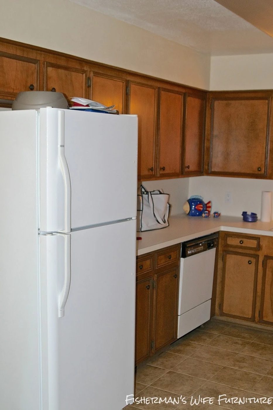 small orange kitchen before the makeover, Fisherman's Wife Furniture featured on Bekob.com