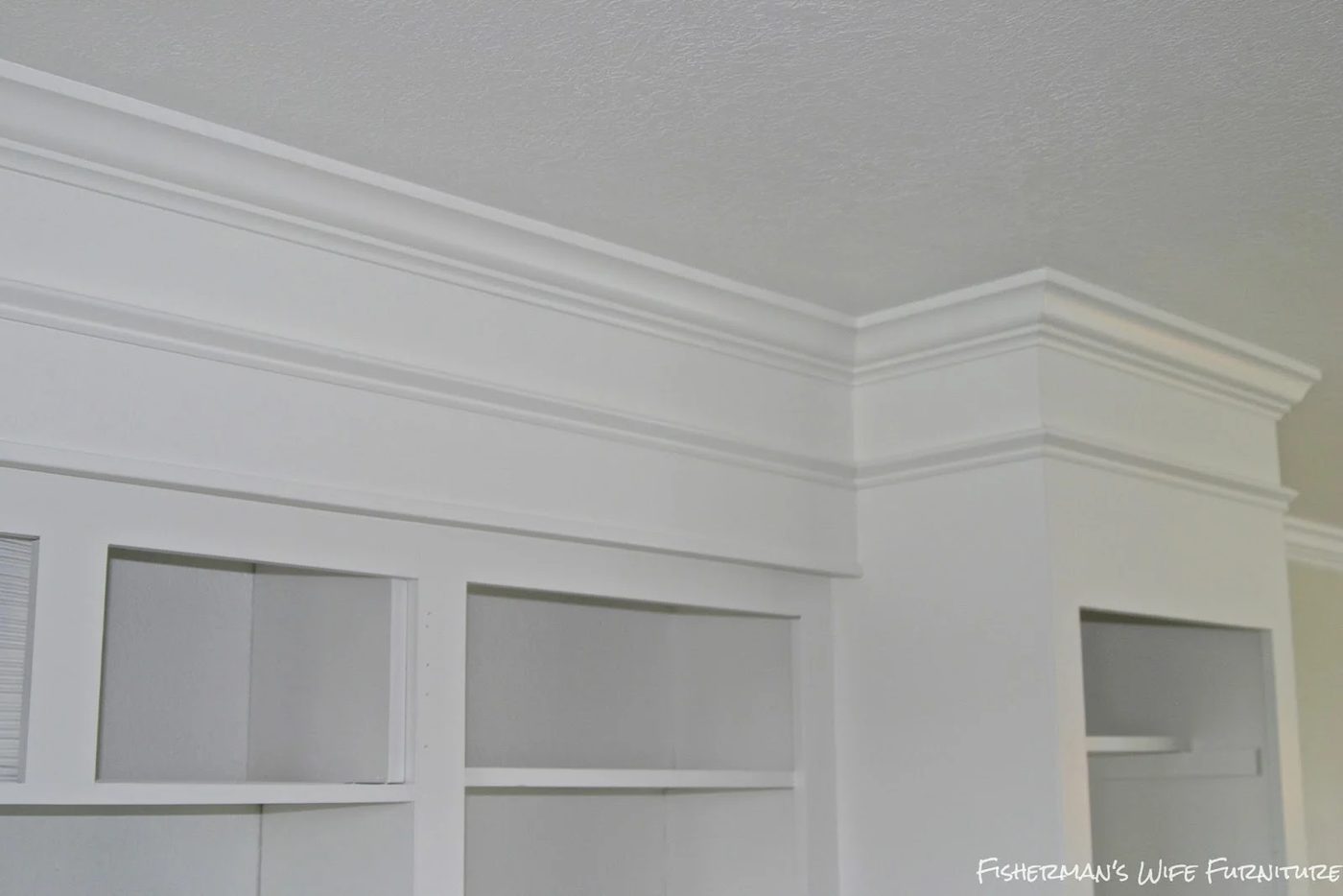 makeover white painted kitchen cabinets with molding, Fisherman's Wife Furniture featured on Bekob.com