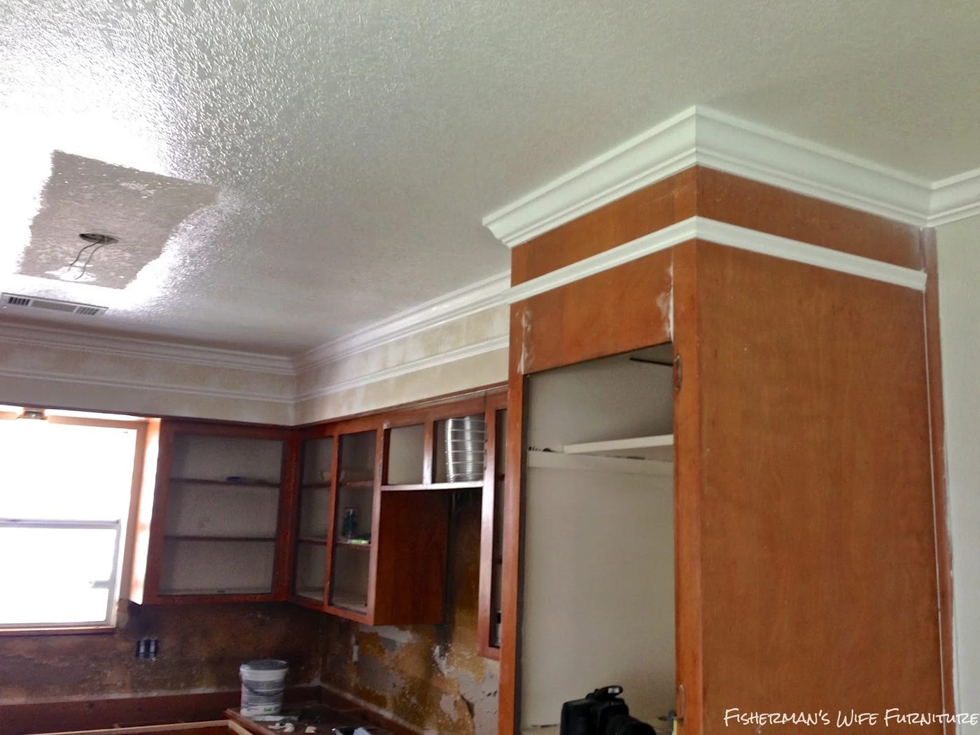 add molding to fridge enclosure and cabinets, Fisherman's Wife Furniture featured on Bekob.com