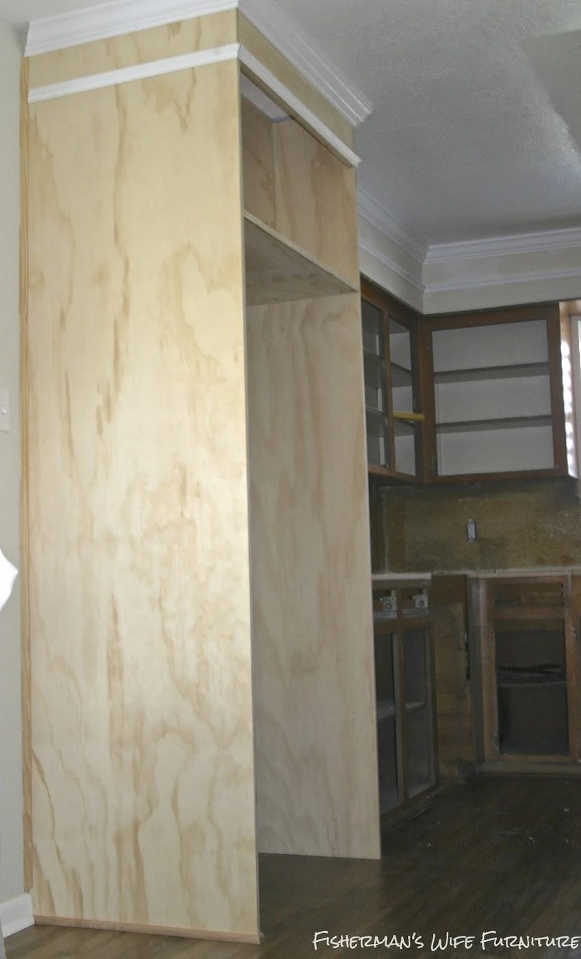 small kitchen remodel - building the fridge enclosure cabinet, Fisherman's Wife Furniture featured on Bekob.com