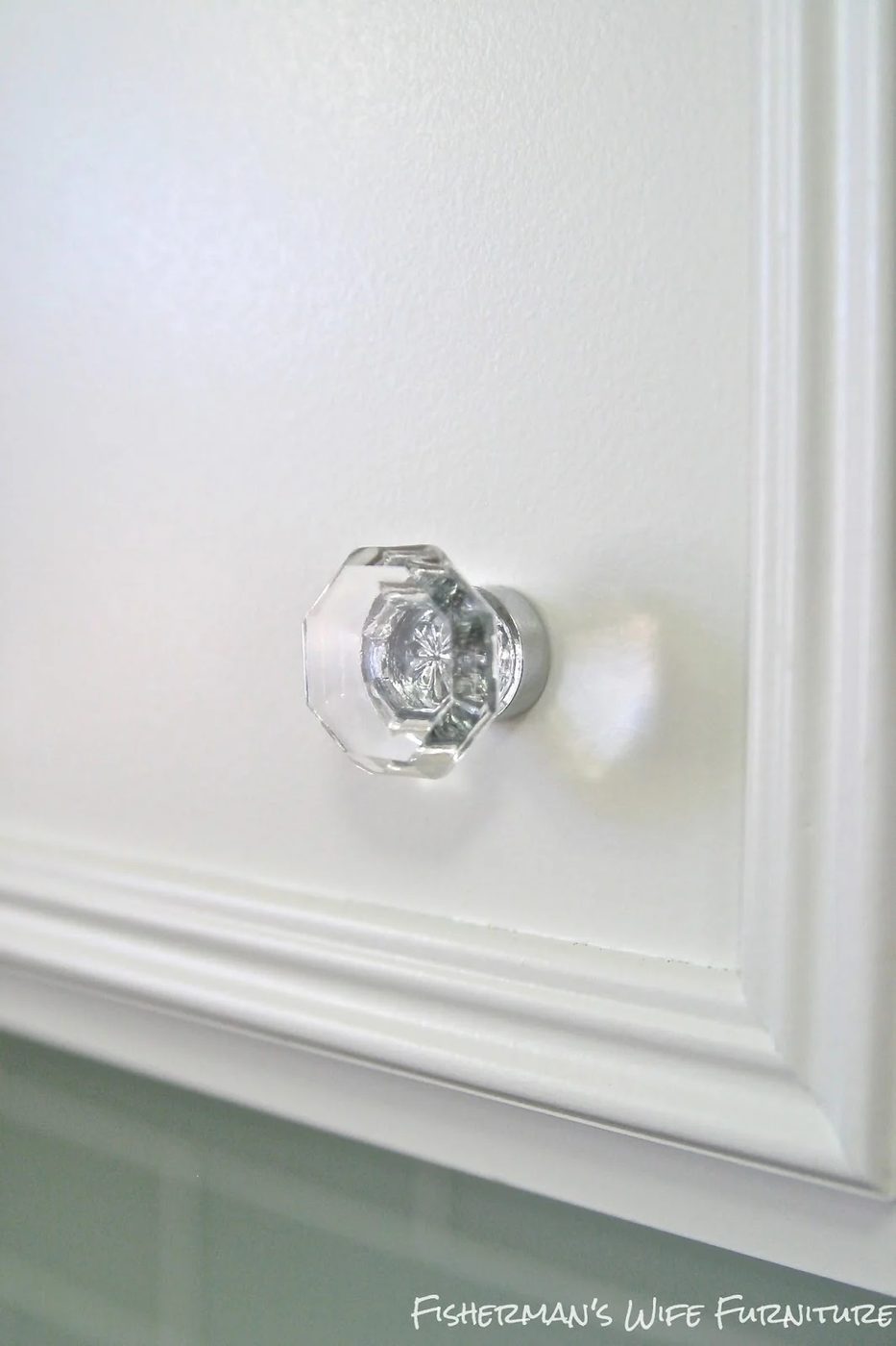 glass knobs on white cabinets, Fisherman's Wife Furniture featured on Bekob.com