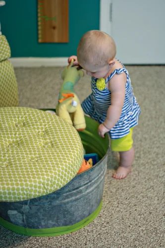 Teal and Lime Nursery with Handmade Storage Ottoman