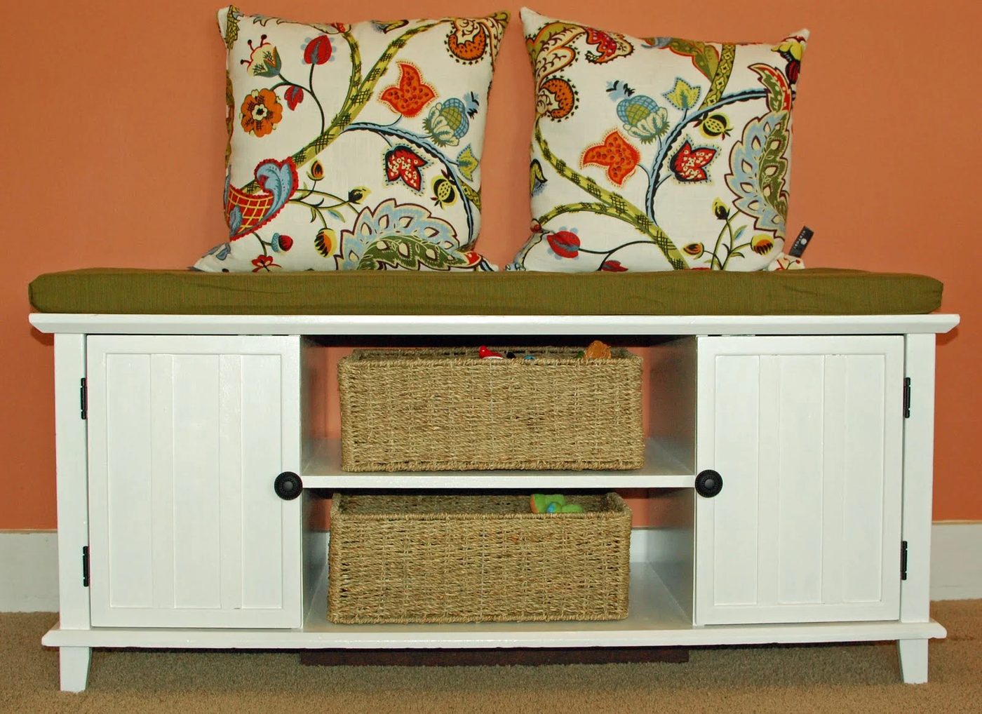 entertainment center into toy storage bench, via Bekob