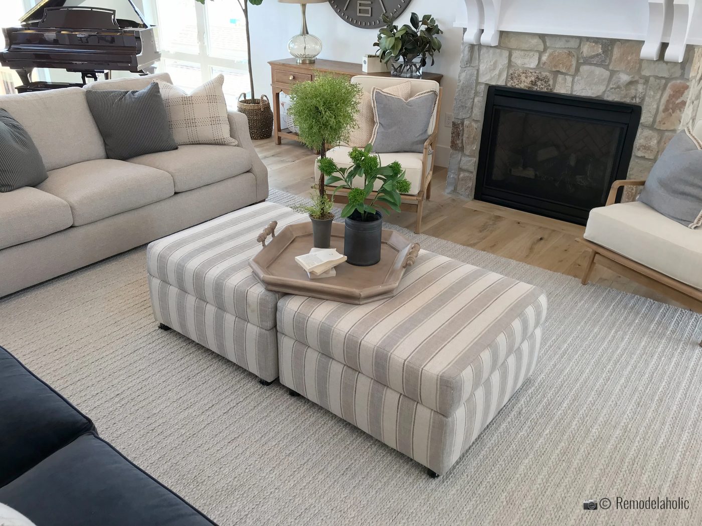 Storage Ottomans as Coffee Table and Decorative Toy Storage for Living Room